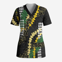 Hawaii Aloha Kakau Scrub Top Puakenikeni and Maile Lei Twist - Polynesian Pride