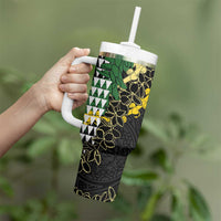 Hawaii Aloha Kakau Tumbler With Handle Puakenikeni and Maile Lei Twist