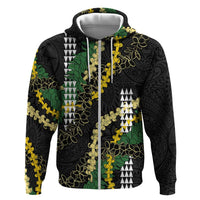 Hawaii Aloha Kakau Zip Hoodie Puakenikeni and Maile Lei Twist LT7 Zip Hoodie Black - Polynesian Pride