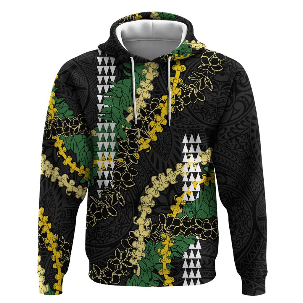 Hawaii Aloha Kakau Zip Hoodie Puakenikeni and Maile Lei Twist LT7 Pullover Hoodie Black - Polynesian Pride
