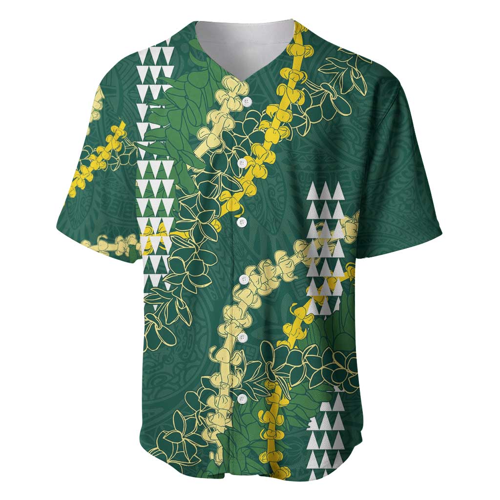 Hawaii Aloha Kakau Baseball Jersey Green Puakenikeni and Maile Lei Twist LT7 Green - Polynesian Pride