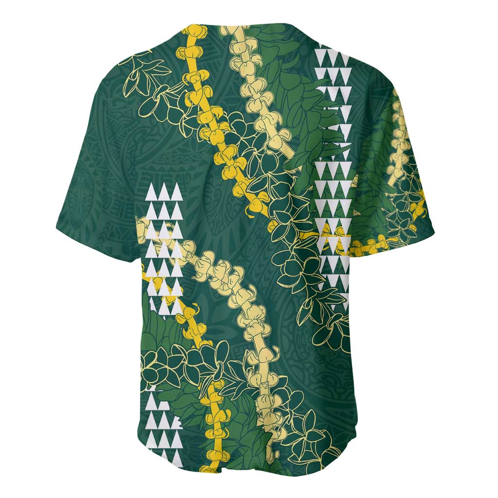 Hawaii Aloha Kakau Baseball Jersey Green Puakenikeni and Maile Lei Twist LT7 - Polynesian Pride