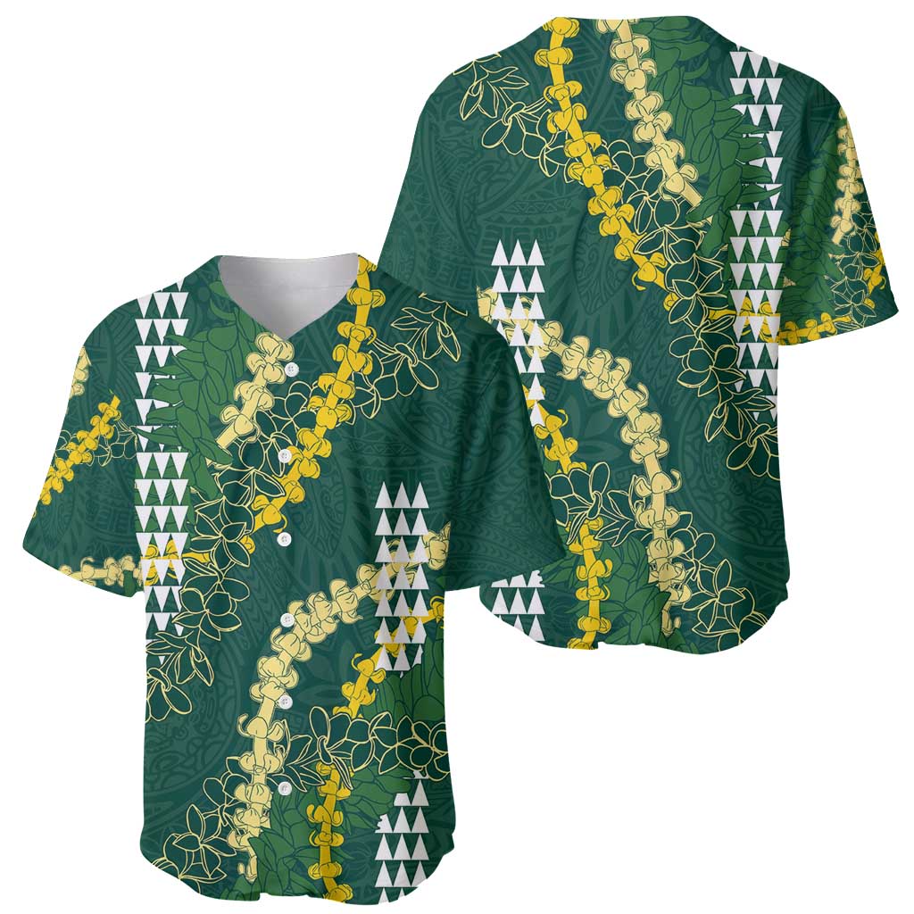 Hawaii Aloha Kakau Baseball Jersey Green Puakenikeni and Maile Lei Twist LT7 - Polynesian Pride