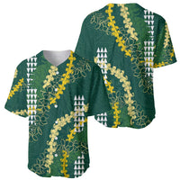 Hawaii Aloha Kakau Baseball Jersey Green Puakenikeni and Maile Lei Twist LT7 - Polynesian Pride