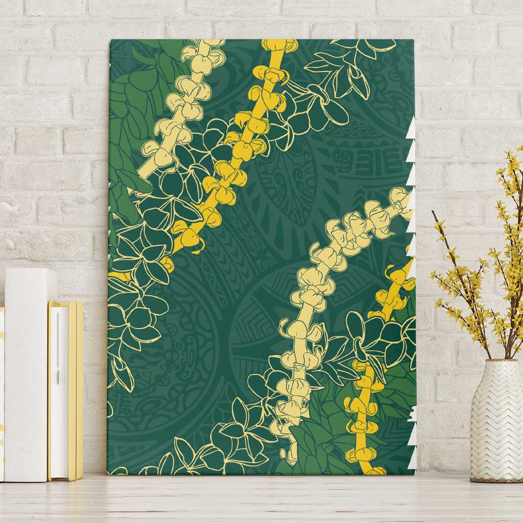 Hawaii Aloha Kakau Canvas Wall Art Green Puakenikeni and Maile Lei Twist LT7 Without Frame Green - Polynesian Pride
