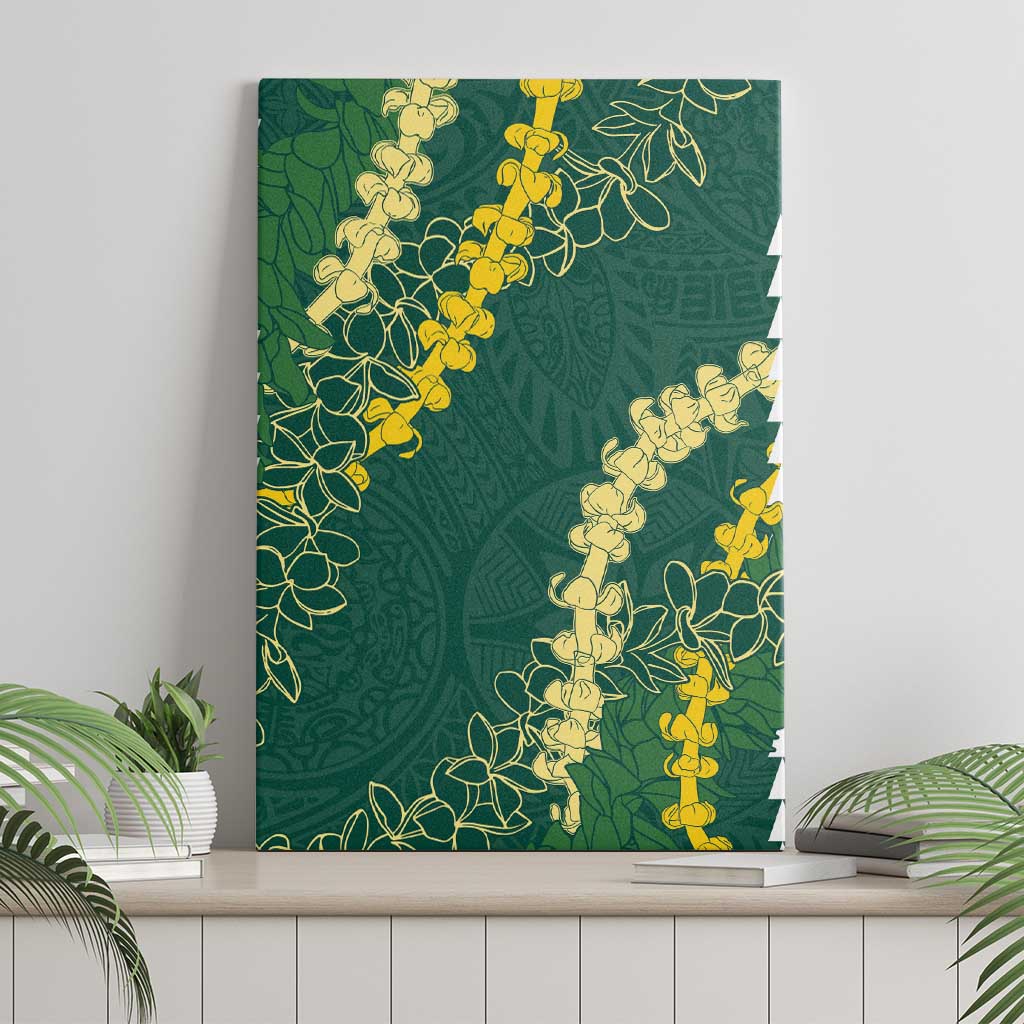 Hawaii Aloha Kakau Canvas Wall Art Green Puakenikeni and Maile Lei Twist LT7 - Polynesian Pride