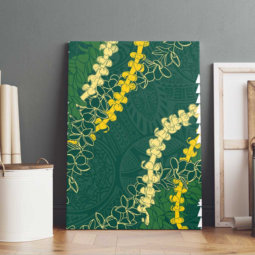 Hawaii Aloha Kakau Canvas Wall Art Green Puakenikeni and Maile Lei Twist LT7 - Polynesian Pride