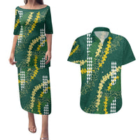 Hawaii Aloha Kakau Couples Matching Puletasi and Hawaiian Shirt Green Puakenikeni and Maile Lei Twist LT7 Green - Polynesian Pride