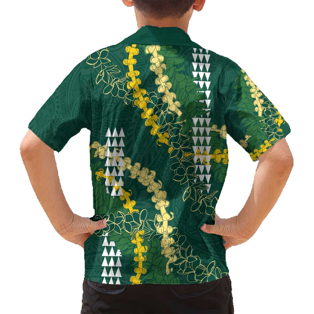 Hawaii Aloha Kakau Family Matching Long Sleeve Bodycon Dress and Hawaiian Shirt Green Puakenikeni and Maile Lei Twist LT7 - Polynesian Pride