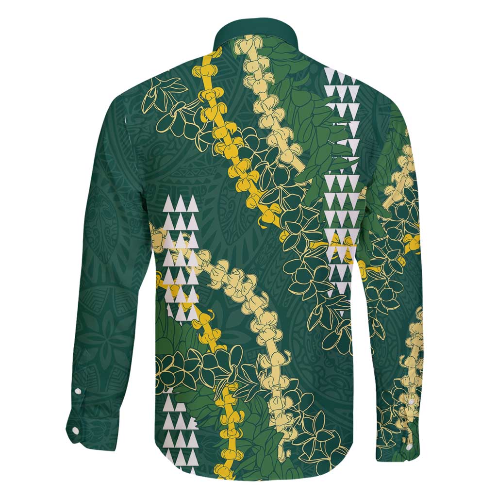 Hawaii Aloha Kakau Family Matching Long Sleeve Bodycon Dress and Hawaiian Shirt Green Puakenikeni and Maile Lei Twist LT7 - Polynesian Pride