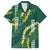 Hawaii Aloha Kakau Family Matching Off The Shoulder Long Sleeve Dress and Hawaiian Shirt Green Puakenikeni and Maile Lei Twist