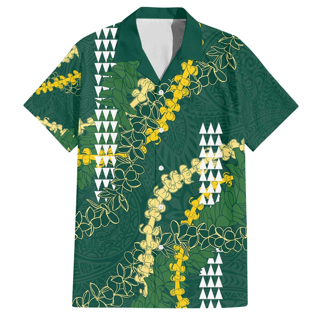 Hawaii Aloha Kakau Family Matching Off Shoulder Maxi Dress and Hawaiian Shirt Green Puakenikeni and Maile Lei Twist LT7 Dad's Shirt - Short Sleeve Green - Polynesian Pride