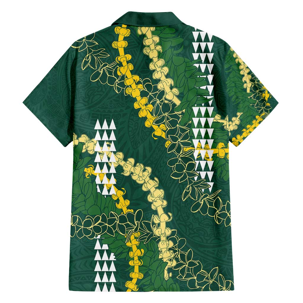 Hawaii Aloha Kakau Family Matching Off Shoulder Maxi Dress and Hawaiian Shirt Green Puakenikeni and Maile Lei Twist LT7 - Polynesian Pride
