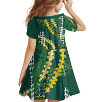 Hawaii Aloha Kakau Family Matching Puletasi and Hawaiian Shirt Green Puakenikeni and Maile Lei Twist LT7 - Polynesian Pride