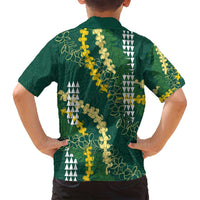 Hawaii Aloha Kakau Family Matching Summer Maxi Dress and Hawaiian Shirt Green Puakenikeni and Maile Lei Twist LT7 - Polynesian Pride