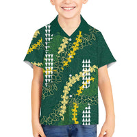 Hawaii Aloha Kakau Kid Hawaiian Shirt Green Puakenikeni and Maile Lei Twist LT7 Kid Green - Polynesian Pride