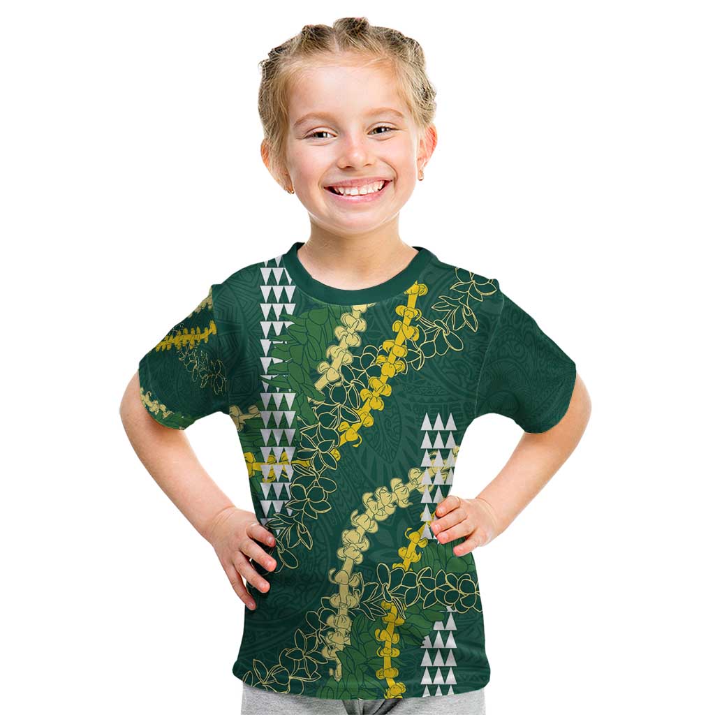 Hawaii Aloha Kakau Kid T Shirt Green Puakenikeni and Maile Lei Twist LT7 Green - Polynesian Pride
