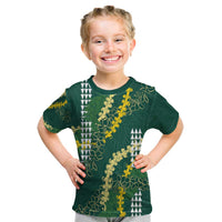 Hawaii Aloha Kakau Kid T Shirt Green Puakenikeni and Maile Lei Twist LT7 Green - Polynesian Pride