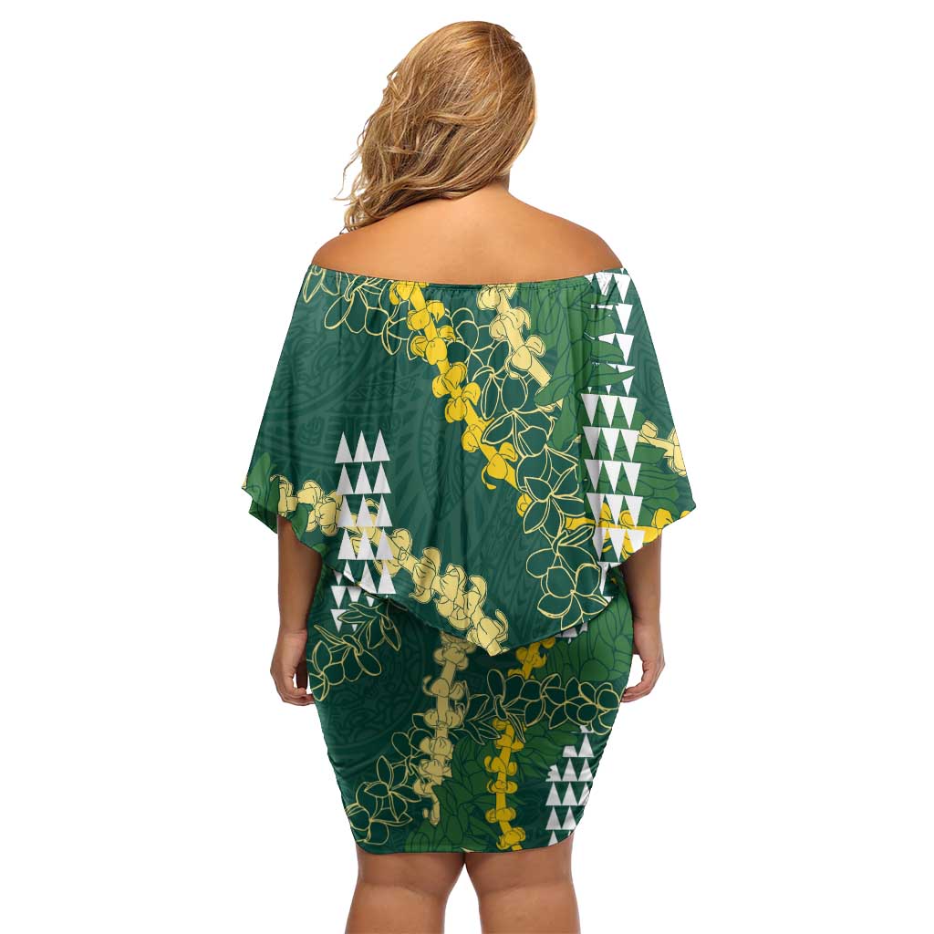 Hawaii Aloha Kakau Off Shoulder Short Dress Green Puakenikeni and Maile Lei Twist LT7 - Polynesian Pride