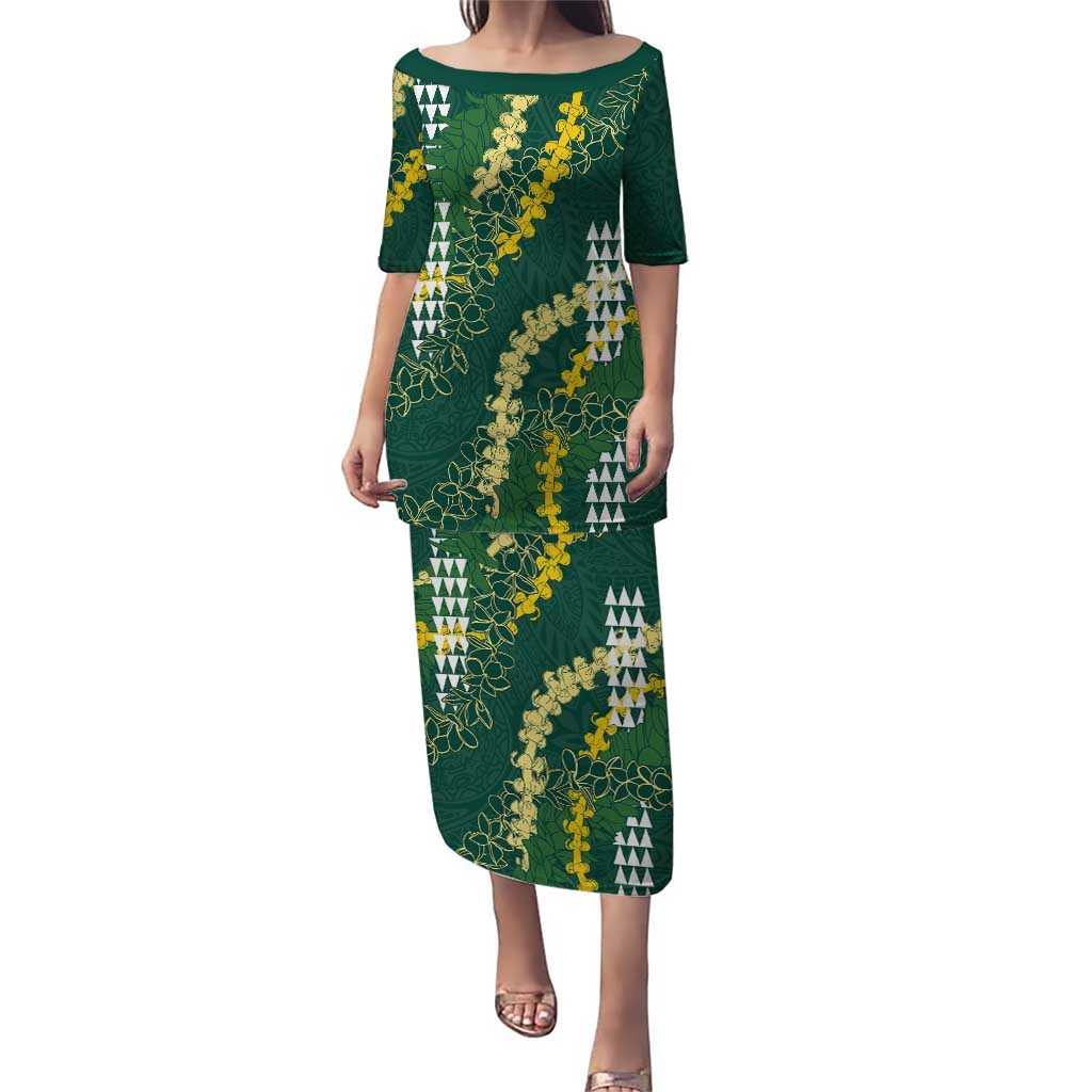 Hawaii Aloha Kakau Puletasi Green Puakenikeni and Maile Lei Twist LT7 Long Dress Green - Polynesian Pride