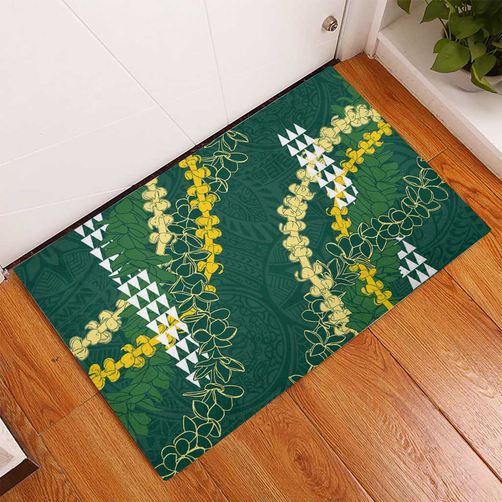 Hawaii Aloha Kakau Rubber Doormat Green Puakenikeni and Maile Lei Twist LT7 - Polynesian Pride