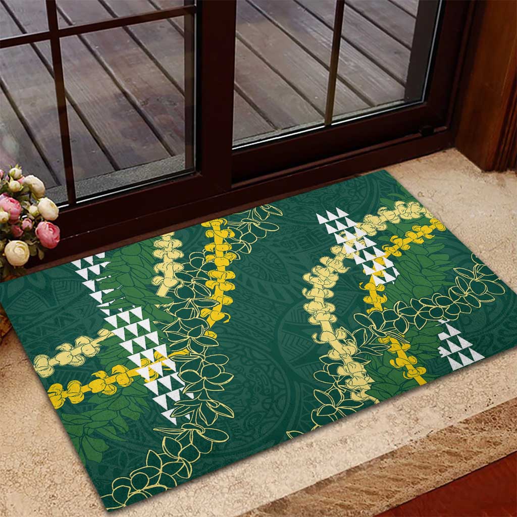 Hawaii Aloha Kakau Rubber Doormat Green Puakenikeni and Maile Lei Twist LT7 - Polynesian Pride