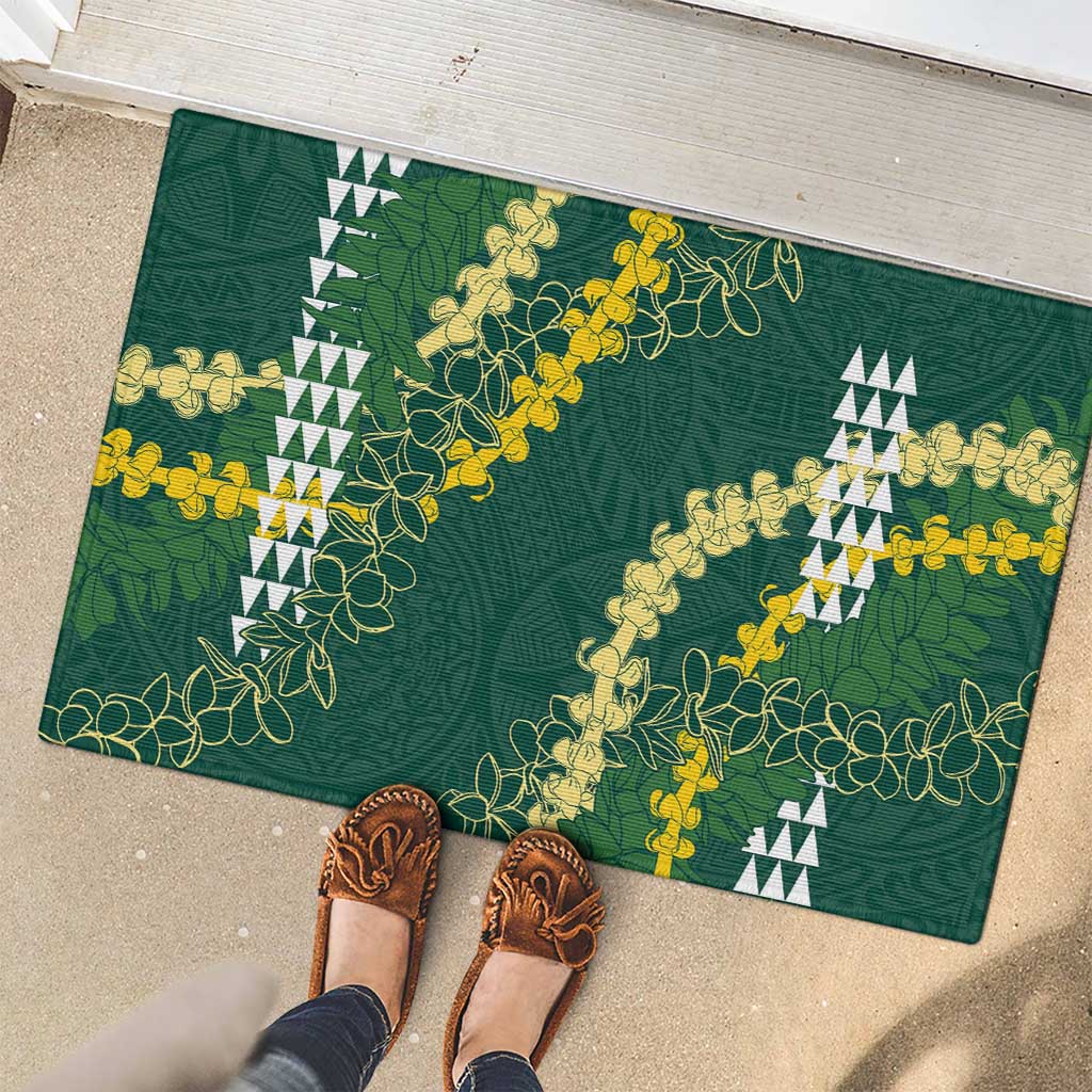 Hawaii Aloha Kakau Rubber Doormat Green Puakenikeni and Maile Lei Twist LT7 - Polynesian Pride