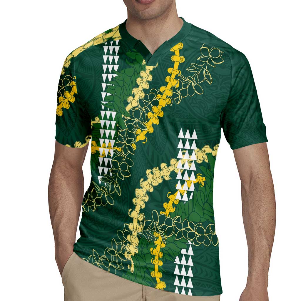 Hawaii Aloha Kakau Rugby Jersey Green Puakenikeni and Maile Lei Twist LT7 - Polynesian Pride