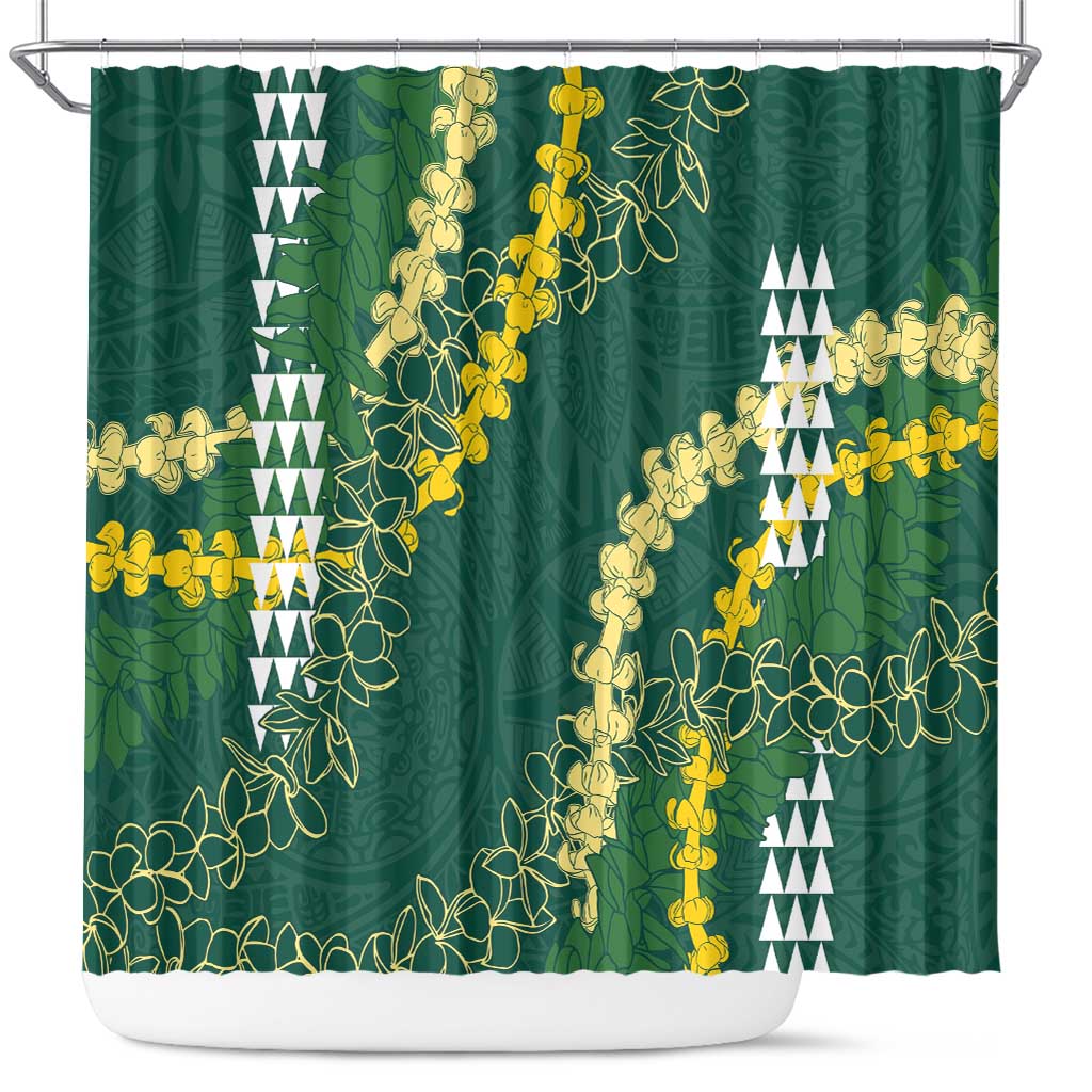 Hawaii Aloha Kakau Shower Curtain Green Puakenikeni and Maile Lei Twist LT7 Green - Polynesian Pride