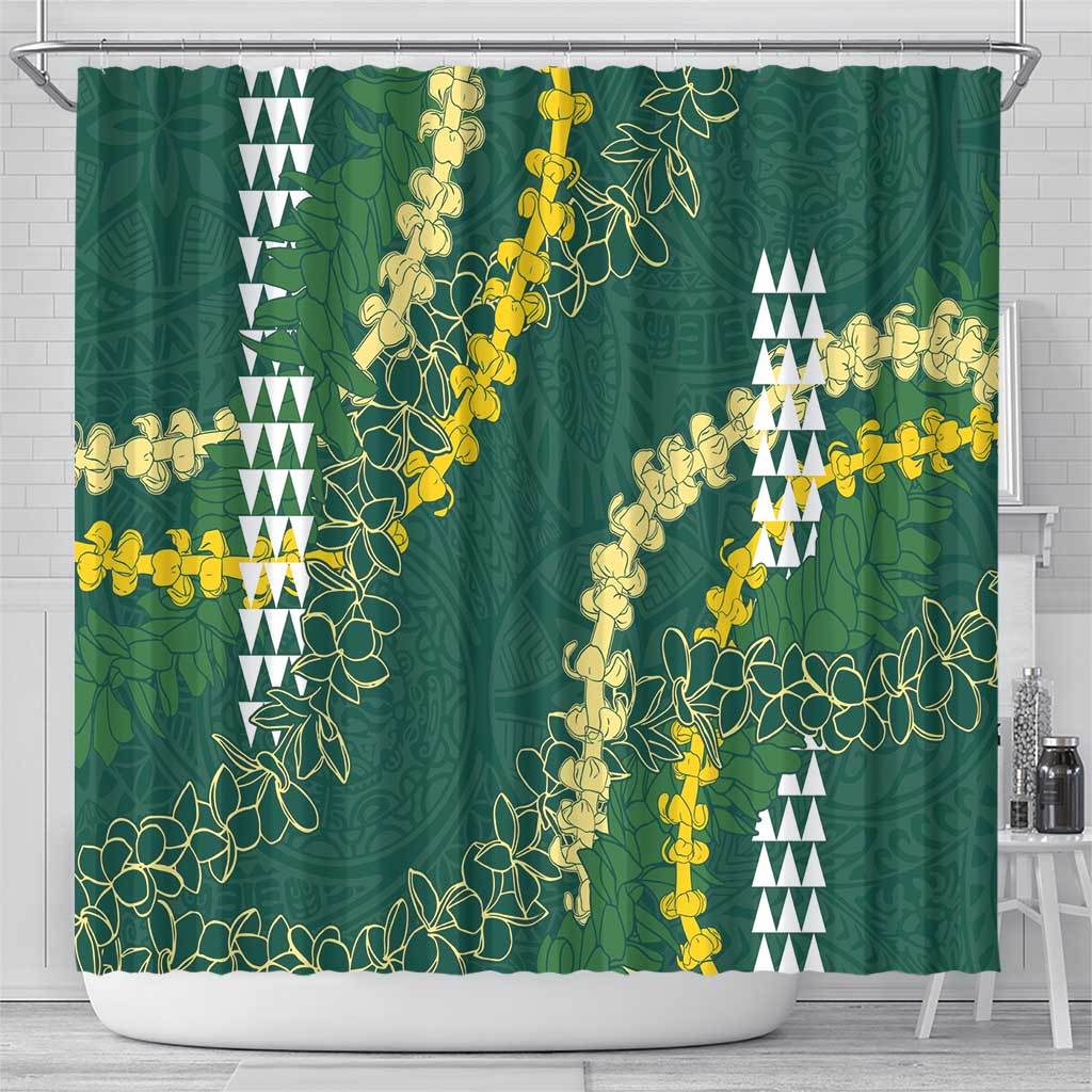 Hawaii Aloha Kakau Shower Curtain Green Puakenikeni and Maile Lei Twist LT7 - Polynesian Pride