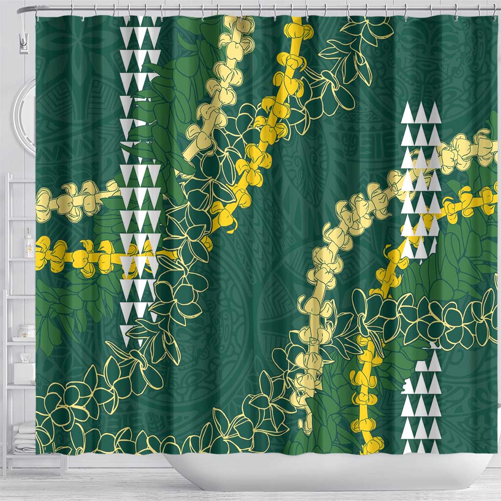 Hawaii Aloha Kakau Shower Curtain Green Puakenikeni and Maile Lei Twist LT7 - Polynesian Pride