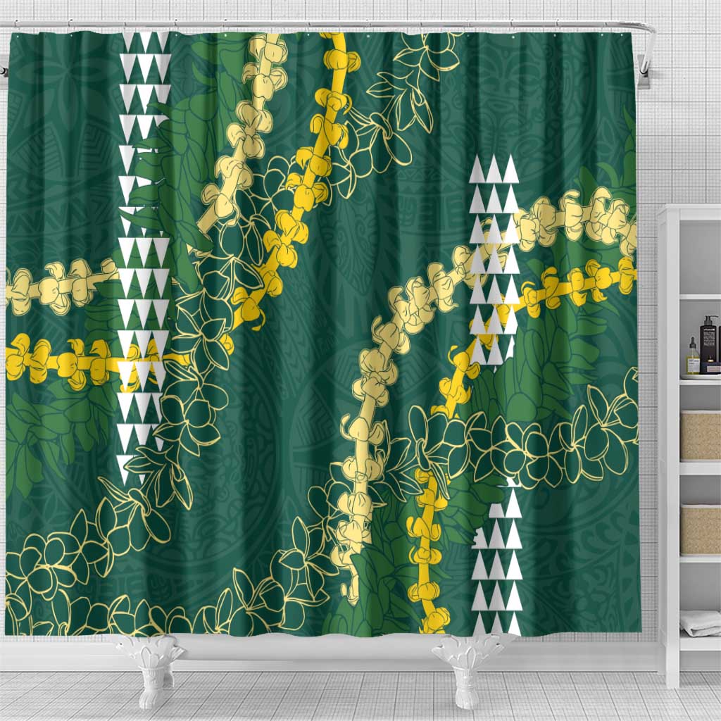 Hawaii Aloha Kakau Shower Curtain Green Puakenikeni and Maile Lei Twist LT7 - Polynesian Pride