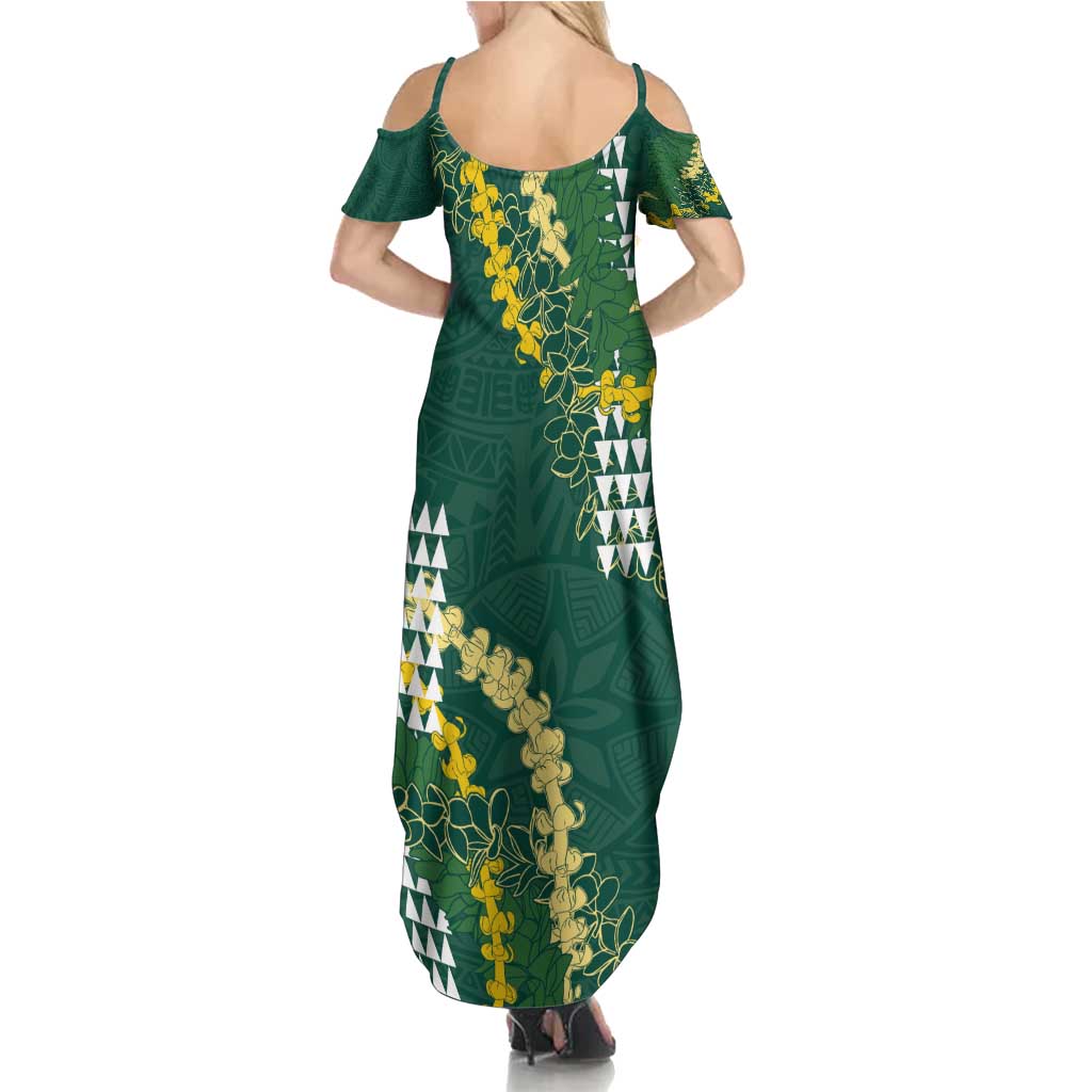 Hawaii Aloha Kakau Summer Maxi Dress Green Puakenikeni and Maile Lei Twist LT7 - Polynesian Pride