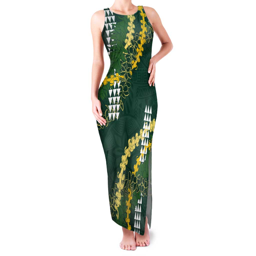 Hawaii Aloha Kakau Tank Maxi Dress Green Puakenikeni and Maile Lei Twist LT7 Women Green - Polynesian Pride