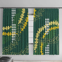 Hawaii Aloha Kakau Window Curtain Green Puakenikeni and Maile Lei Twist LT7 With Hooks Green - Polynesian Pride