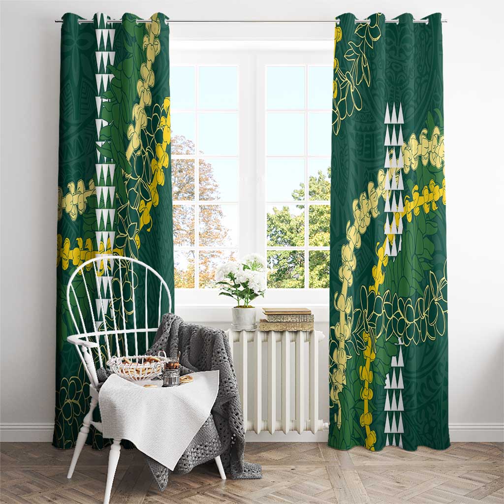 Hawaii Aloha Kakau Window Curtain Green Puakenikeni and Maile Lei Twist LT7 - Polynesian Pride