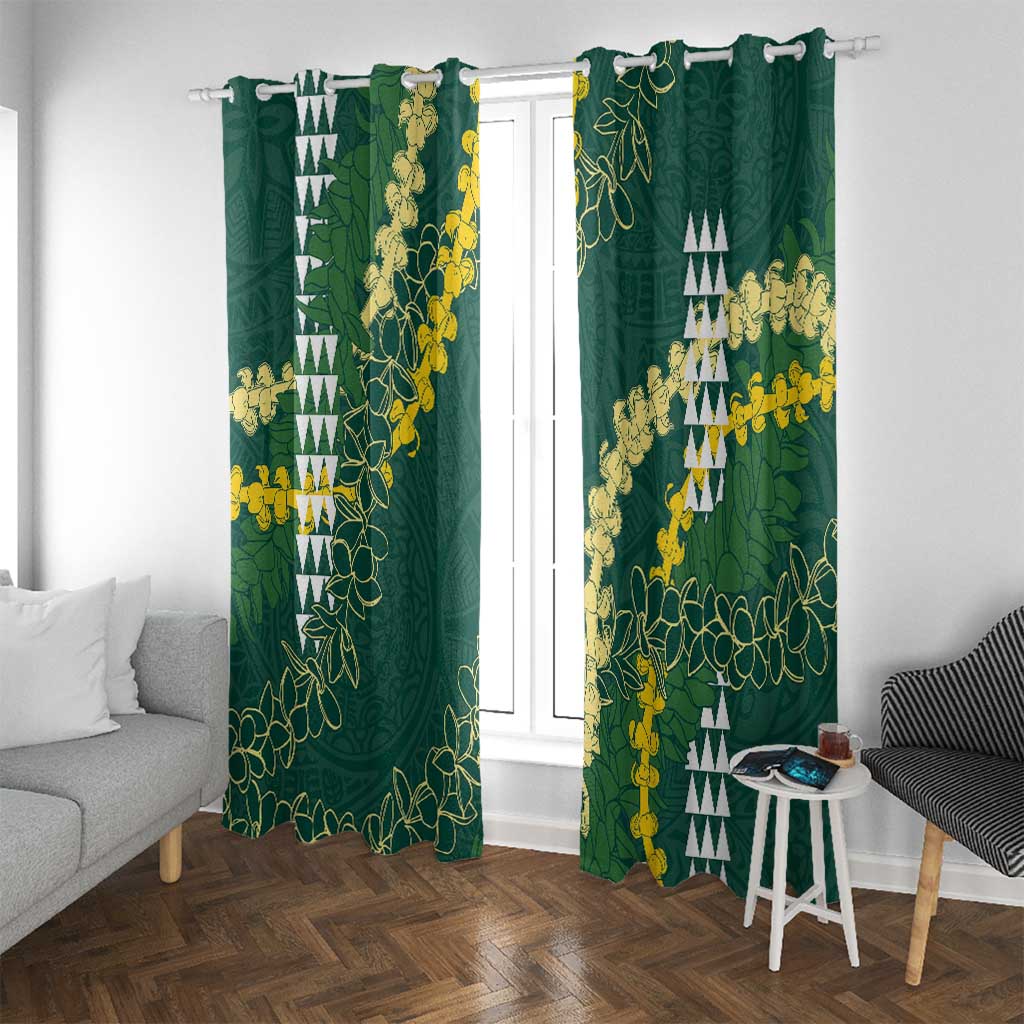 Hawaii Aloha Kakau Window Curtain Green Puakenikeni and Maile Lei Twist LT7 With Grommets Green - Polynesian Pride