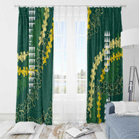 Hawaii Aloha Kakau Window Curtain Green Puakenikeni and Maile Lei Twist LT7 - Polynesian Pride