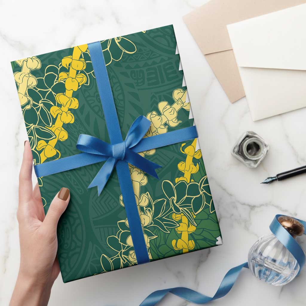 Hawaii Aloha Kakau Wrapping Paper Green Puakenikeni and Maile Lei Twist LT7 - Polynesian Pride