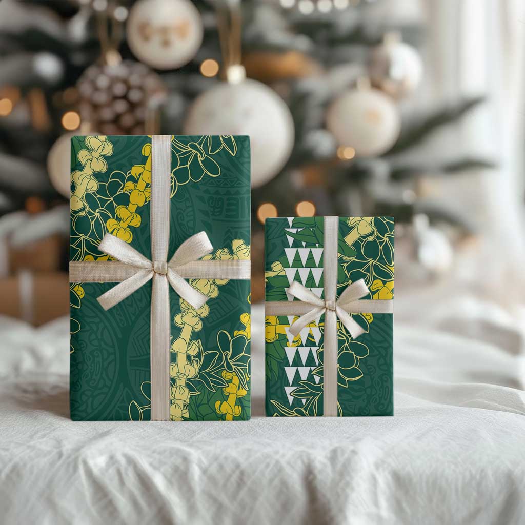Hawaii Aloha Kakau Wrapping Paper Green Puakenikeni and Maile Lei Twist LT7 - Polynesian Pride