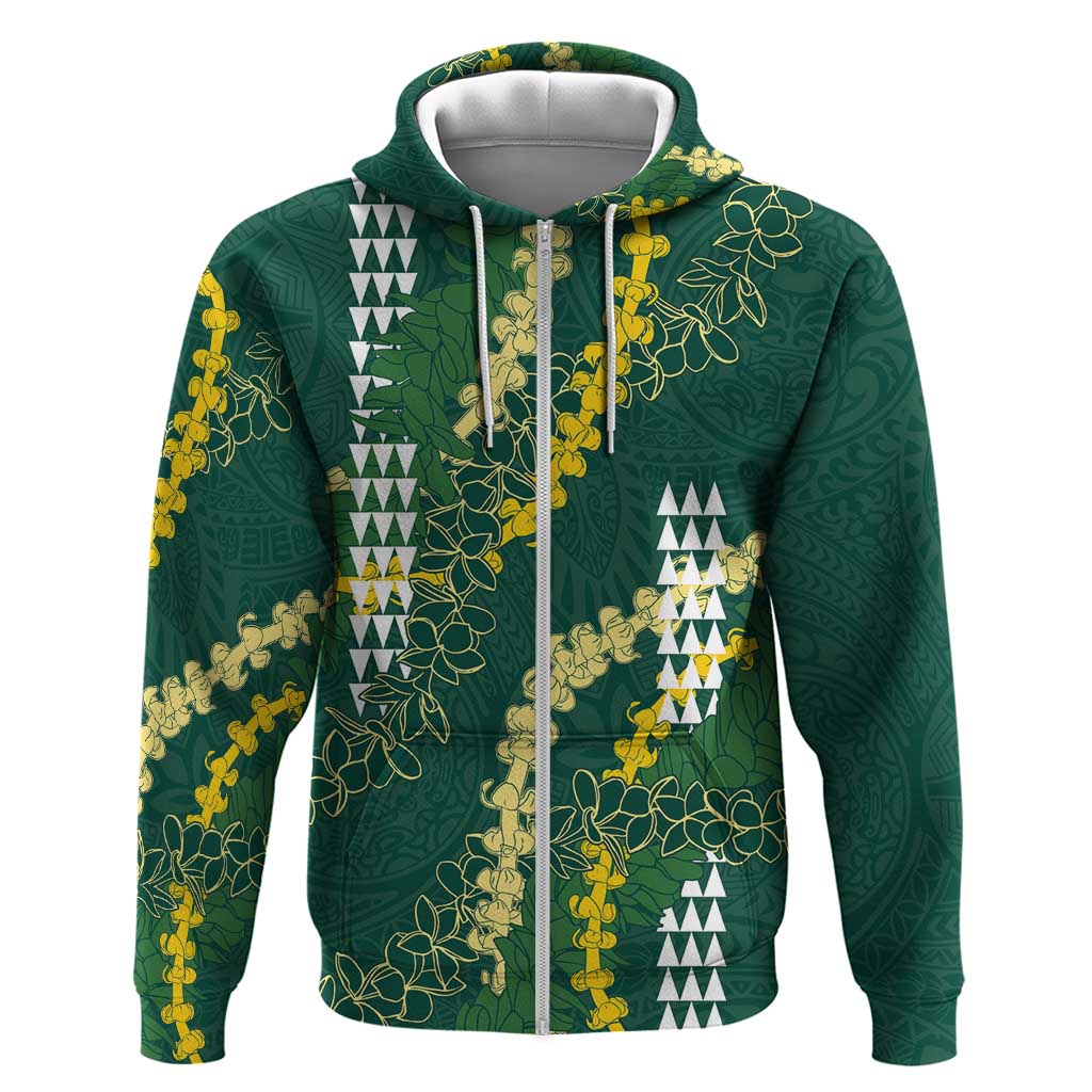 Hawaii Aloha Kakau Zip Hoodie Green Puakenikeni and Maile Lei Twist LT7 Zip Hoodie Green - Polynesian Pride