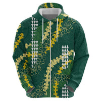 Hawaii Aloha Kakau Zip Hoodie Green Puakenikeni and Maile Lei Twist LT7 - Polynesian Pride