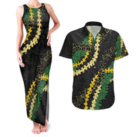 Hawaii Puakenikeni - Maile Lei Couples Matching Tank Maxi Dress and Hawaiian Shirt Obsidian Black