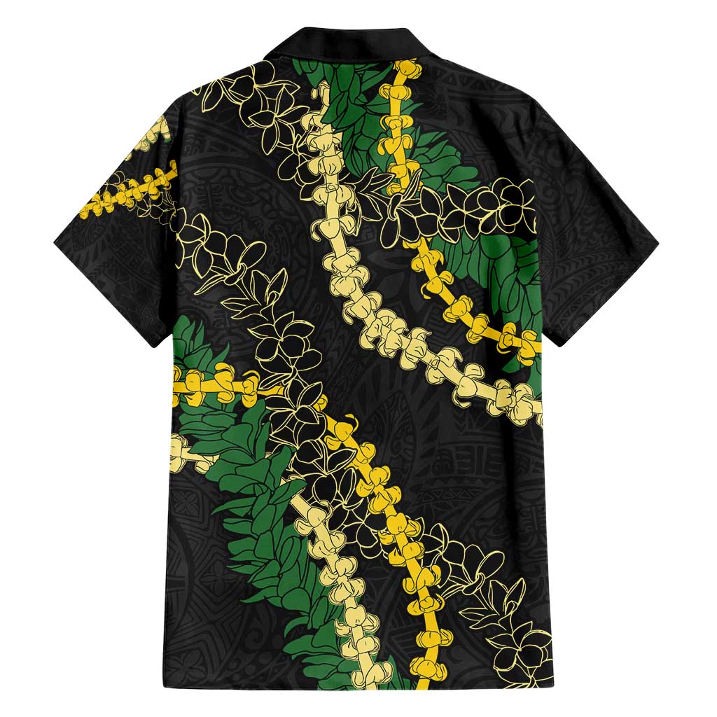 Hawaii Puakenikeni - Maile Lei Family Matching Short Sleeve Bodycon Dress and Hawaiian Shirt Obsidian Black