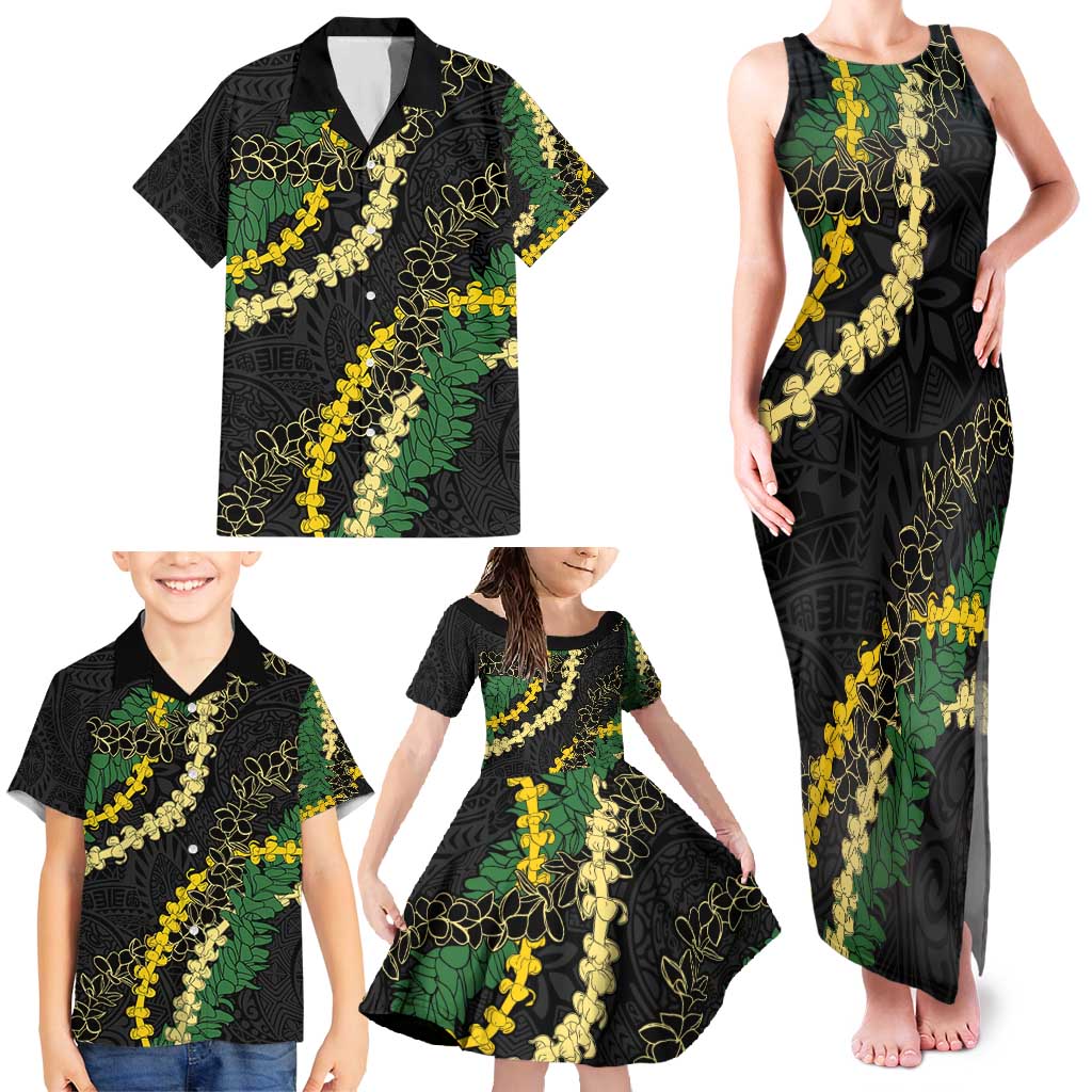 Hawaii Puakenikeni - Maile Lei Family Matching Tank Maxi Dress and Hawaiian Shirt Obsidian Black
