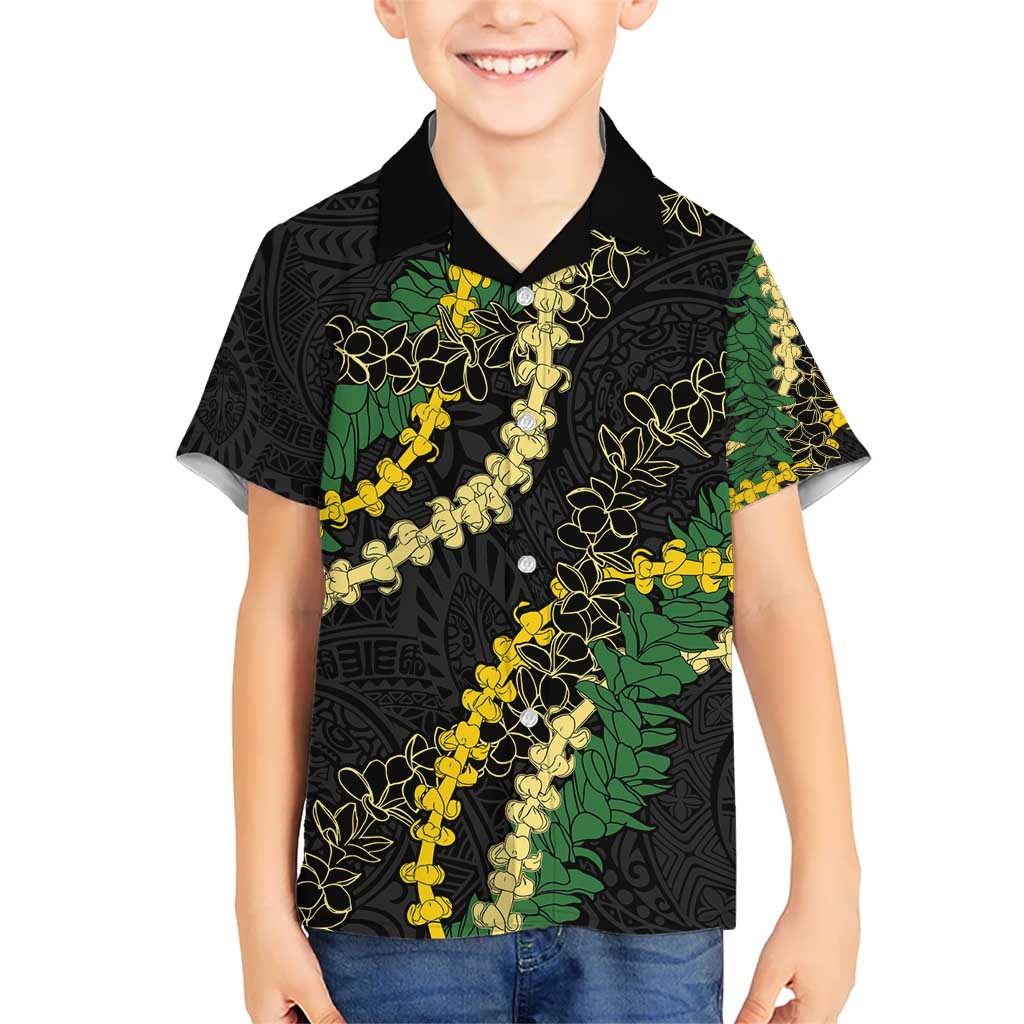 Hawaii Puakenikeni - Maile Lei Kid Hawaiian Shirt Obsidian Black
