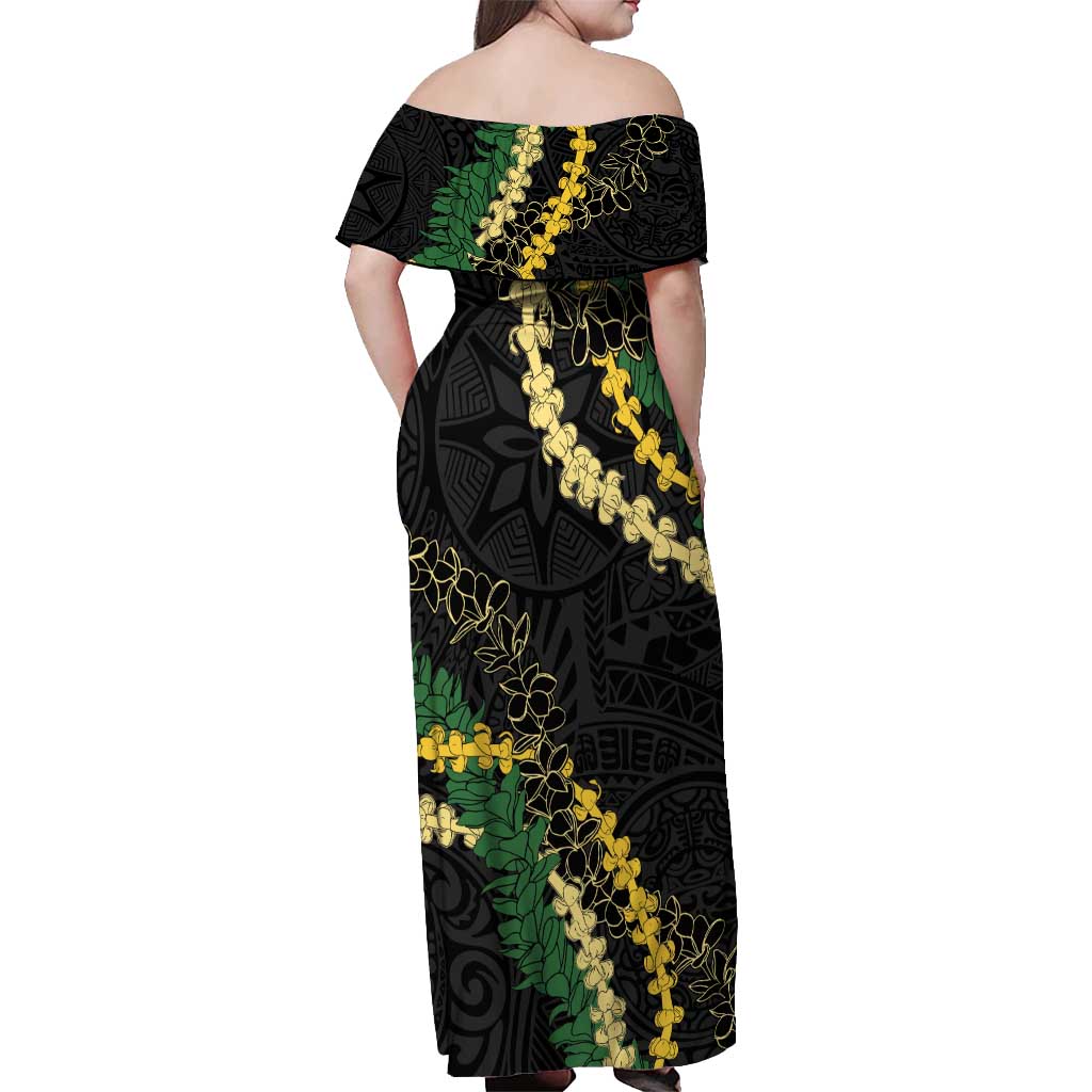 Hawaii Puakenikeni - Maile Lei Off Shoulder Maxi Dress Obsidian Black