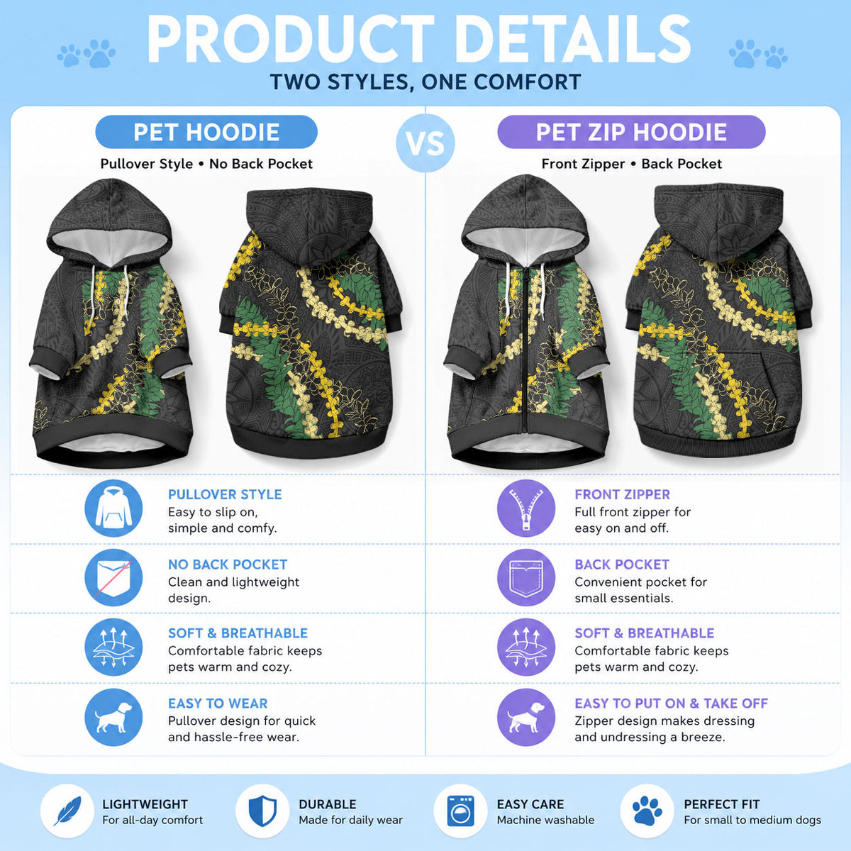 Hawaii Puakenikeni - Maile Lei Pet Hoodie Obsidian Black