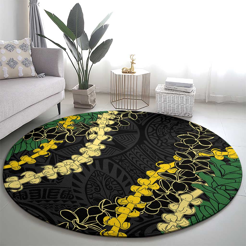 Hawaii Puakenikeni - Maile Lei Round Carpet Obsidian Black LT7 - Polynesian Pride