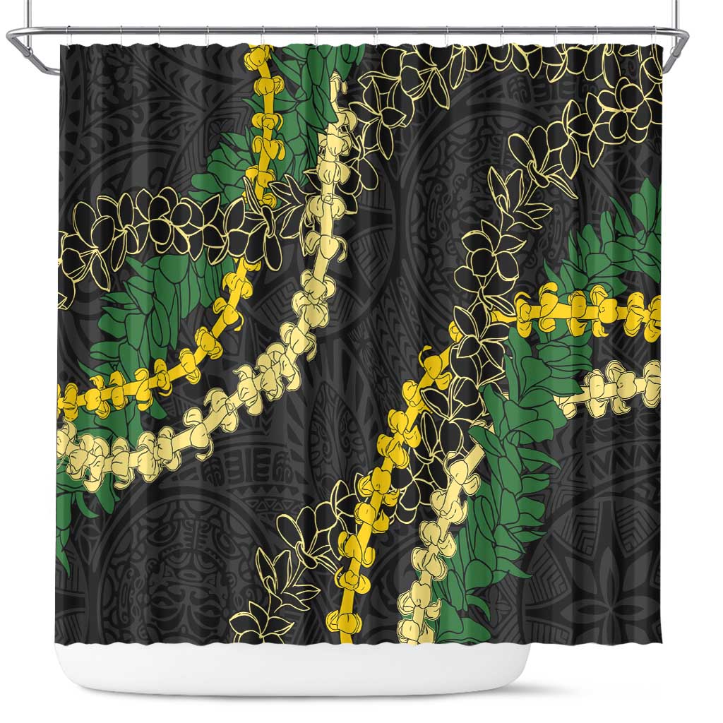Hawaii Puakenikeni - Maile Lei Shower Curtain Obsidian Black LT7 Black - Polynesian Pride